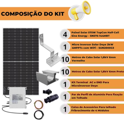 Segunda imagem do produto Kit Solar 241,5kW h/mês Com Microinversor e Estrutura Fibrocimento