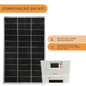 Segunda imagem do produto Kit Solar 256W/h com Controlador MPPT 30A Shiner SRNE