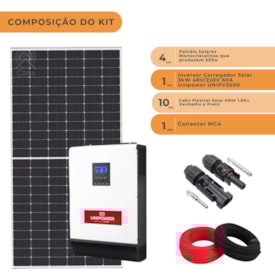 Segunda imagem do produto Kit Solar 266kWh/mês com Inversor Carregador Unipower 3kW 48V/220V