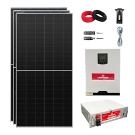 Kit Solar 274kWh/mês Inversor Carregador 3kW 48V/220V e Bateria de Lítio 100Ah Unipower