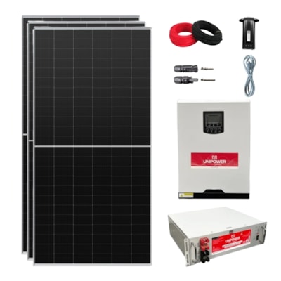 Kit Solar 274kWh/mês Inversor Carregador 3kW 48V/220V e Bateria de Lítio 100Ah Unipower