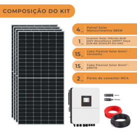 Segunda imagem do produto Kit Solar 280kWh/Mês com Inversor Híbrido Deye 6kW