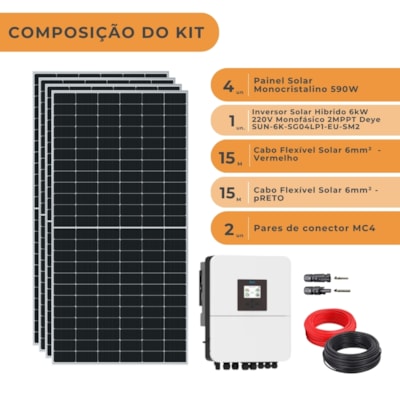 Segunda imagem do produto Kit Solar 280kWh/Mês com Inversor Híbrido Deye 6kW