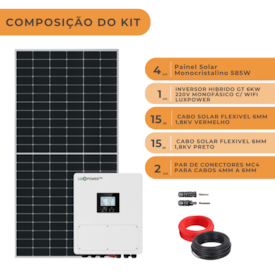 Segunda imagem do produto Kit Solar 280kWh/Mês com Inversor Híbrido LuxPower 6kW