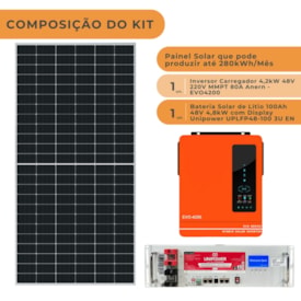 Segunda imagem do produto Kit Solar 280kWh/Mês Inversor Anern EVO 6,2kW 48V e Bateria Lítio Unipower
