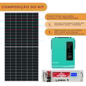 Segunda imagem do produto Kit Solar 280kWh/Mês Inversor Anern EVO 6,2kW 48V e Bateria Lítio Unipower