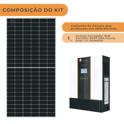 Segunda imagem do produto Kit Solar 280kWh/mês Inversor Felicity 3kW 24V 220V