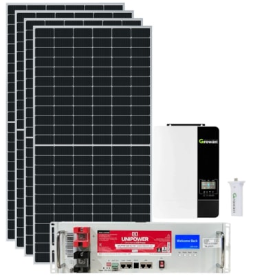 Kit Solar 280kWh/mês Inversor Growatt 3,5kW 48V 220V Bateria de Lítio 100Ah