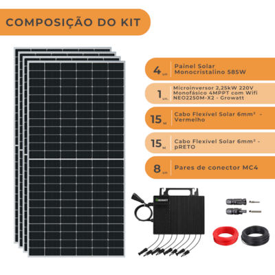 Segunda imagem do produto Kit Solar 280kWh/Mês Microinversor Growatt 2,25kW Monofásico 220V
