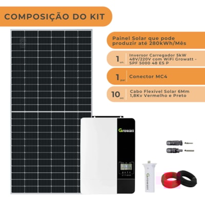 Segunda imagem do produto Kit Solar 280kWh/mês para Sitio com Inversor Growatt 5kW 48V 220V