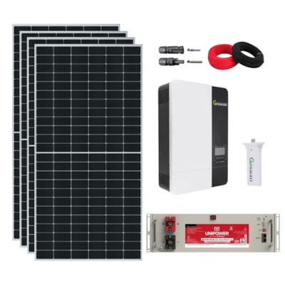 Kit Solar 280kWh/mês para Sitio Inversor Growatt 3,5kW 48V 220V e Bateria de Lítio 100Ah