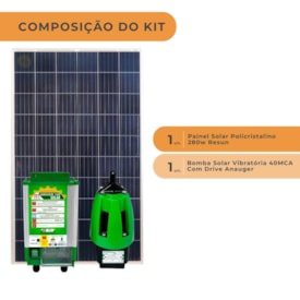 Segunda imagem do produto  Kit Solar 280W Bomba Sapo Anauger 40V 40MCA P100