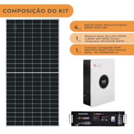 Segunda imagem do produto Kit Solar 280Wh/Mês Inversor Felicity 5kW 48V e Bateria Lítio