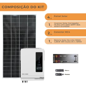 Segunda imagem do produto Kit Solar 285 kWh/mês Anern 10,2kW 48V Bateria AUSTA