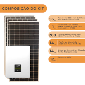Segunda imagem do produto Kit Solar 3.729kWh/mês FoxESS 380V Trifásico Fibrocimento