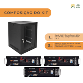Segunda imagem do produto KIT Solar 3 Baterias de Lítio GETPOWER 48V 100Ah + RACK para 3 baterias 