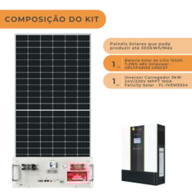 Segunda imagem do produto Kit Solar 300kWh/Mês Inversor Felicity 5kW 48V e Bateria Lítio 150Ah Unipower