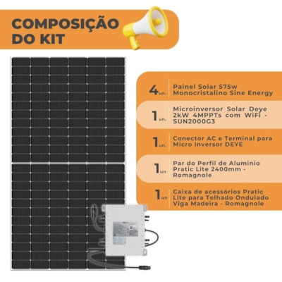Segunda imagem do produto Kit Solar 300kWh/mês Microinversor Deye 220v Fibrocimento