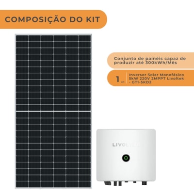 Segunda imagem do produto Kit Solar 300kWh/mês Residencial Inversor Livoltek 5kW 220V