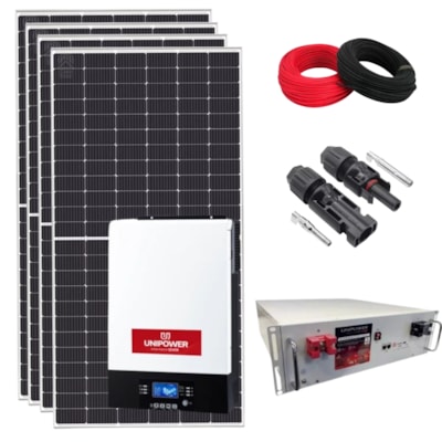 Kit Solar 313kWh/mês Monocristalino com Bateria de Lítio e Inversor Unipower 3kW