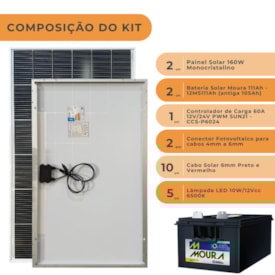 Segunda imagem do produto Kit Solar 320W/h Com Bateria Moura e 5 Lâmpadas
