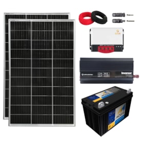 Kit Solar 320W/H com Controlador 20A Inversor 500W 12V/220V e Bateria
                                            