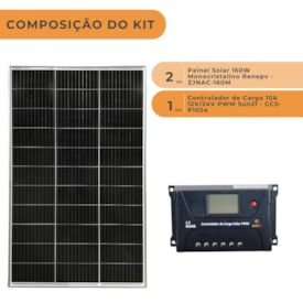 Segunda imagem do produto Kit Solar 320W/h com Controlador de Carga 10A 24V PWM