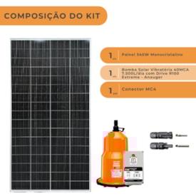 Segunda imagem do produto Kit Solar 340W Bomba Vibratória Anauger 7.500l/Dia 40MCA