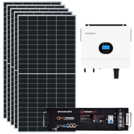 Kit Solar 350kWh/mês Inversor Growatt 48V 220V Bateria de Lítio Getpower