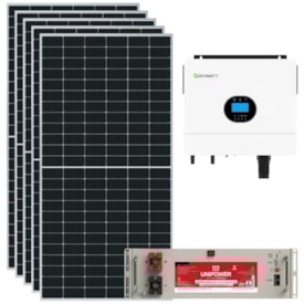 Kit Solar 350kWh/mês Inversor Growatt 48V 220V Bateria de Lítio Unipower
