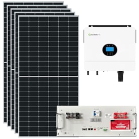 Kit Solar 350kWh/Mês Inversor Growatt 48V 220V e Bateria Lítio