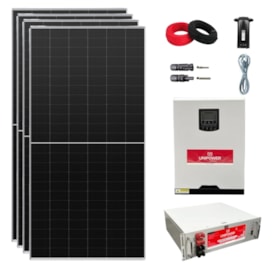 Kit Solar 366kWh/mês Inversor Carregador 3kW 48V/220V e Bateria de Lítio 100Ah Unipower