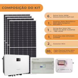 Segunda imagem do produto Kit Solar 399,6kWh/mês ou 3,33kW Inversor Sungrow 3kW 220V