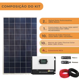 Segunda imagem do produto Kit Solar 4480W/dia Resun com Controlador 100A SRNE 12V/24V