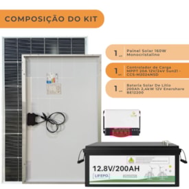 Segunda imagem do produto Kit Solar 480W com Bateria de Litio 200Ah 12V Enershare