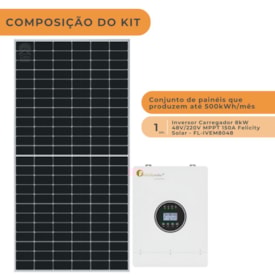 Segunda imagem do produto Kit Solar 500kWh/mês Inversor Carregador Felicity 8kW 48V 220V