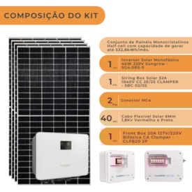 Segunda imagem do produto Kit Solar 532,8kWh/mês ou 4,44kW Inversor Sungrow 4kW 220V