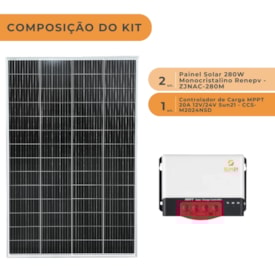 Segunda imagem do produto Kit Solar 560W/h com Controlador de Carga 20A 24V MPPT