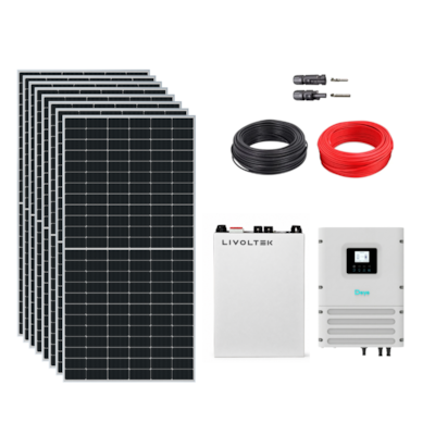 Kit Solar 561Wh/Mês Inversor Deye 3,6kW e Bateria Lítio Livoltek 150Ah