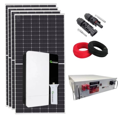 Kit Solar 599kWh/mês Canadian Monocristalino com Bateria de Lítio e Inversor Growatt 5kW