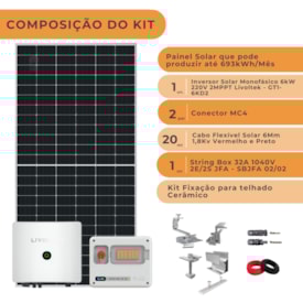 Segunda imagem do produto Kit Solar 6.6kWp ou 693kwh/mês Livoltek Cerâmico