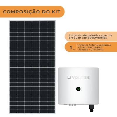 Segunda imagem do produto Kit Solar 600kWh/mês Residencial Inversor Livoltek 7,5kW 220V