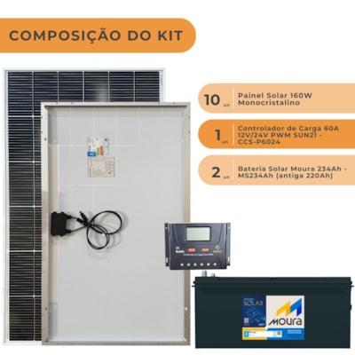 Segunda imagem do produto Kit Solar 6400W/dia com Bateria Moura 234Ah