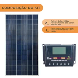 Segunda imagem do produto Kit Solar 670W/h com Controlador de Carga 40A 24V PWM