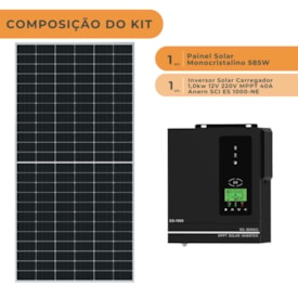 Segunda imagem do produto Kit Solar 70kWh/Mês com Inversor Carregador 1,0kW 12V/220V Anern