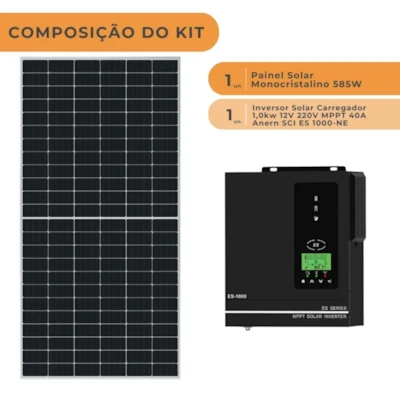 Segunda imagem do produto Kit Solar 70kWh/Mês com Inversor Carregador 1,0kW 12V/220V Anern