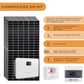 Segunda imagem do produto Kit Solar 799,2kWh/mês ou 6,66kW Inversor Sungrow 6kW 220V