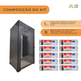 Segunda imagem do produto KIT Solar 8 Baterias de Lítio UNIPOWER 48V 100Ah + RACK para 8 baterias 