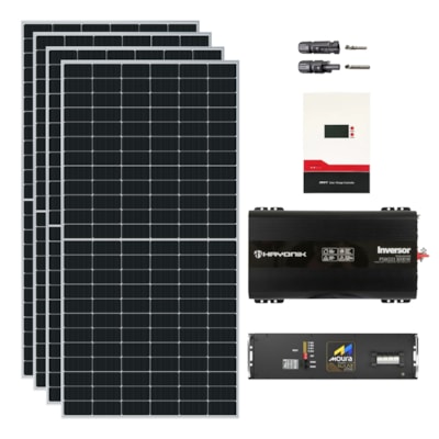 Kit Solar 9360W/h Inversor 3000W 24V/220V Bateria Lítio Moura