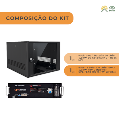 Segunda imagem do produto KIT Solar Bateria de Lítio GETPOWER 48V 100Ah + RACK para 1 bateria
